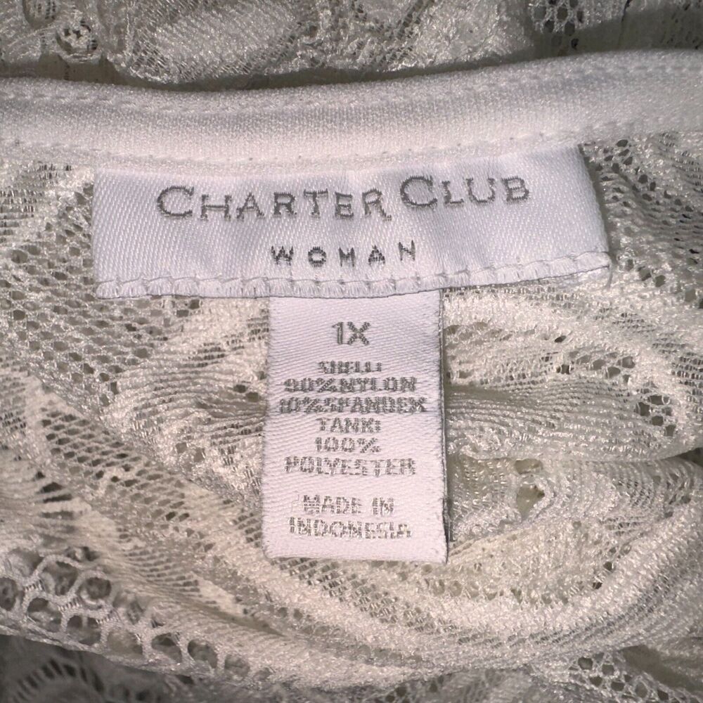 Charter Club Top Sz 1X Lace Crochet Ivory Short sleeve - Picture 4 of 7